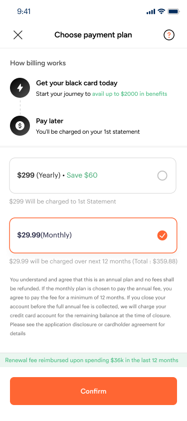Black tier payment plan at $299 a year