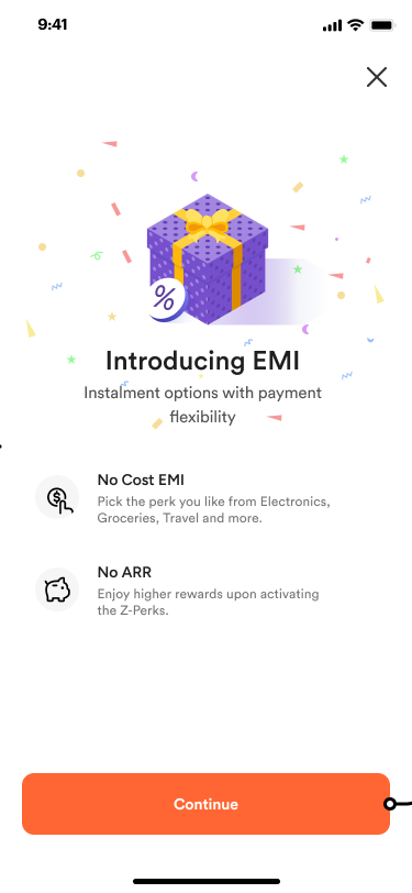Onboarding card introducing instalments