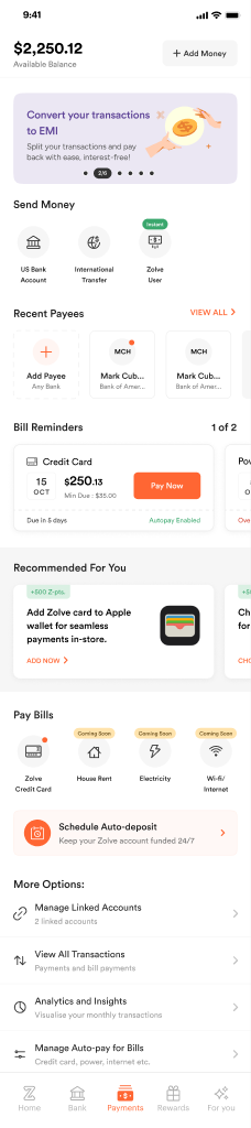 Payments tab entry card