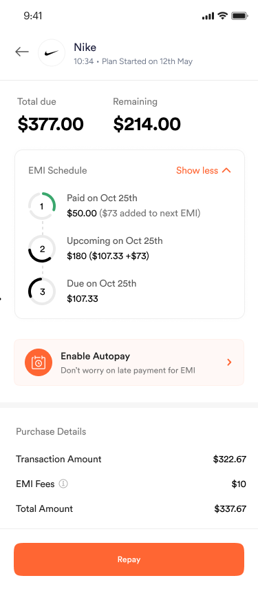Schedule with paid, upcoming and due states