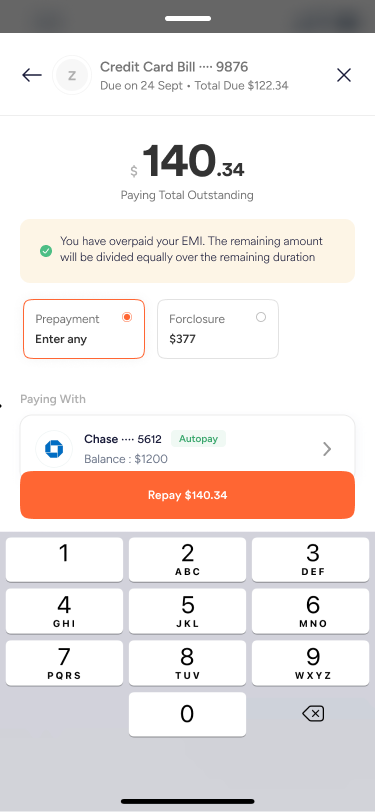 Bill pay with prepayment and foreclosure