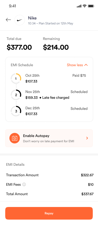 Partial payment redistributed with a late fee