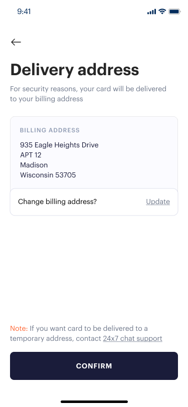 Delivery address confirmation